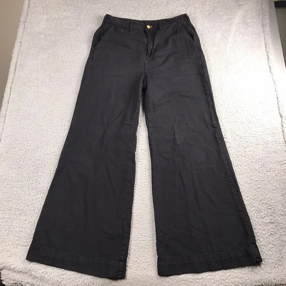 Pilcro Wide Leg Jeans Women 30 (32x31) Black High Rise Bell Bottom Trousers